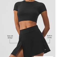 ALO Yoga Alosoft Backspin Skirt Black Pull On Slit Built In Brief Athletic XS