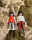 Vintage Playmobil Figures 1974 Lot Of 2 Geobra Red And White Black Hair
