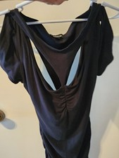 BEBE~ BLACK ~CUT OUTS~ GATHERED SIDES~ DRESS ~FITTED SEXY SIZE XS  