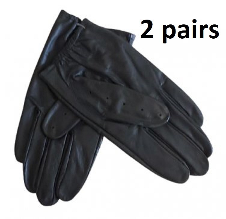 Unisex Blk Leather Driving Motorcycle Gloves w Hook & Loop -Sz L - 2 PAIRS -NEW!