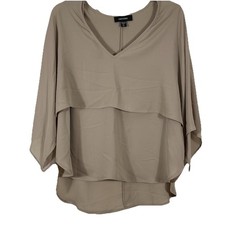 Karen Kane Women's XL Bracelet Sleeve Asymmetric Sand V-Neck Blouse Silky Crepe