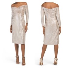 Rene by Rene Ruiz Draped Cocktail Dress Champagne Size 12 Quiet Luxury Event