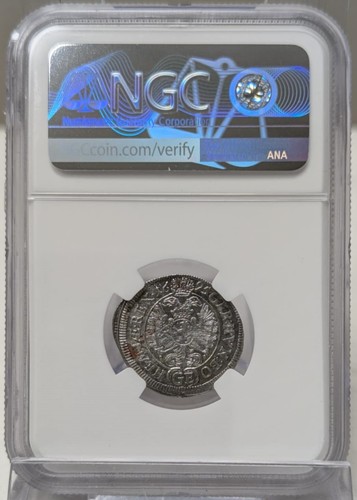 1695 GE Bohemia 3K Prague Silver 3 Kreuzer NGC Genuine - Picture 2 of 2