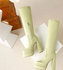 Vivianly Women’s Knee High Round Toe High Platform Chunky Heel Boots