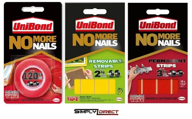 Unibond No More Nails Permanent Double Sided Picture Hanging Mounting Tape/Strip