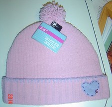 Knit HAT Purple Pink Heart Tassel CAP WINTER Beanie Girl One SIZE 4 - 7