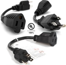 UL Listed 3pcs Short Power Extension Cord Outlet Saver 18AWG/13A 3 Prong, US