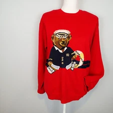 Vtg 90s Nautical Bear Sweater  Red Size m Susan Bristol