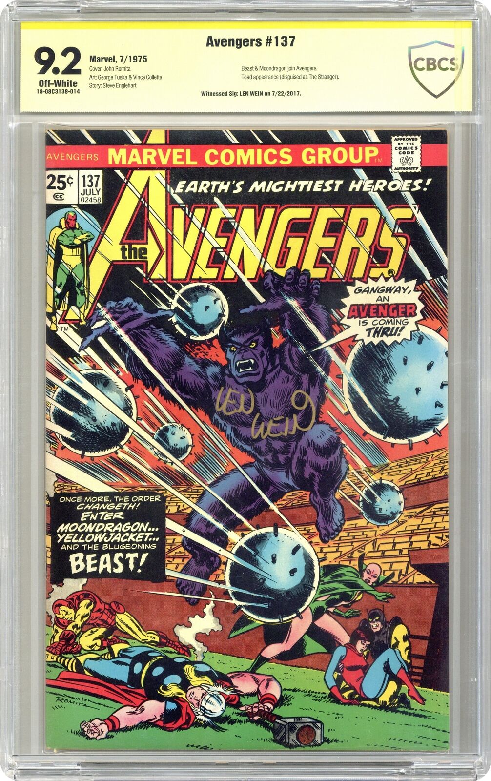 Image of Avengers #137 CBCS 9.2 Ss Wein 1975 18-08C3138-014