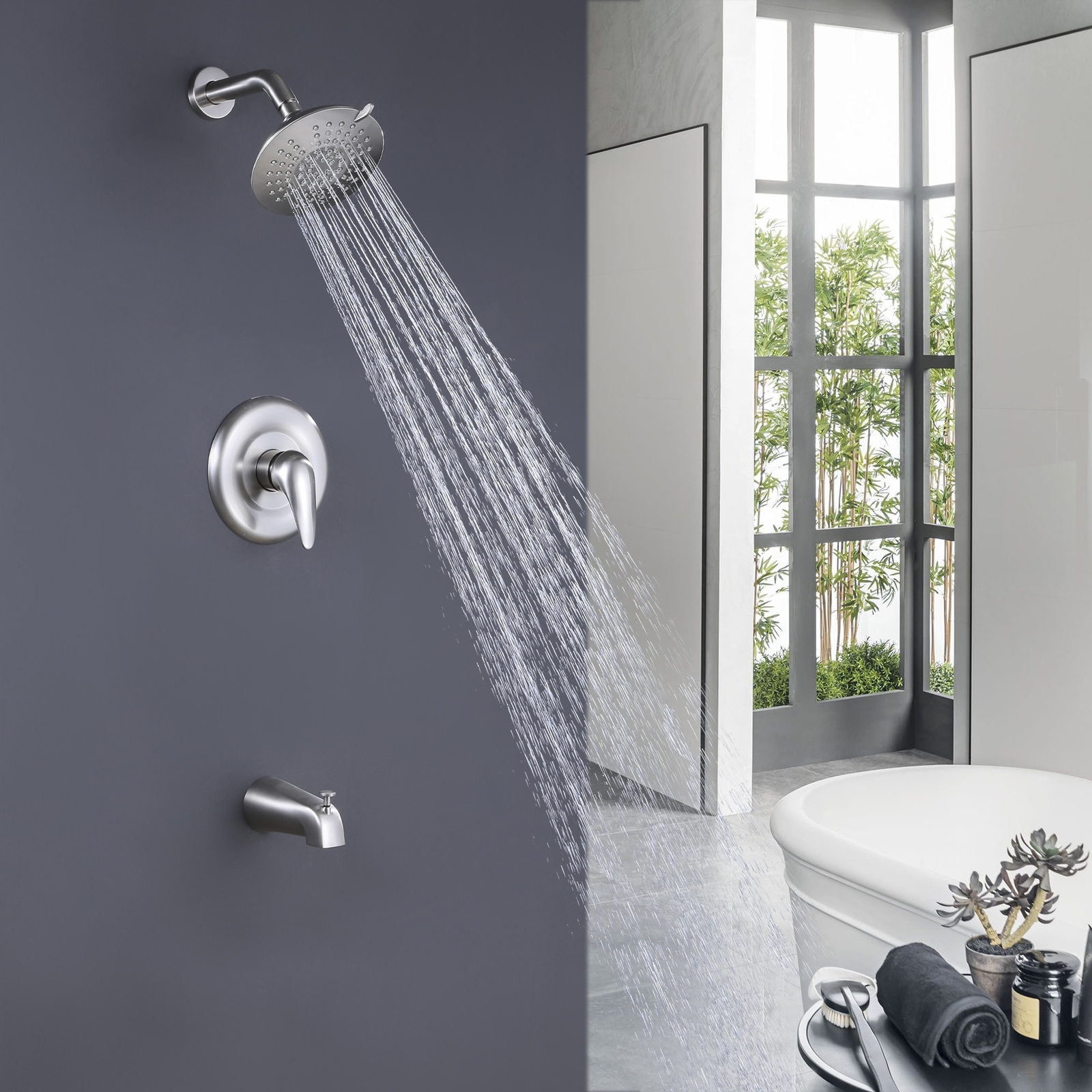 5-way High-pressure Adjustable Shower Head and Faucet Set Silver