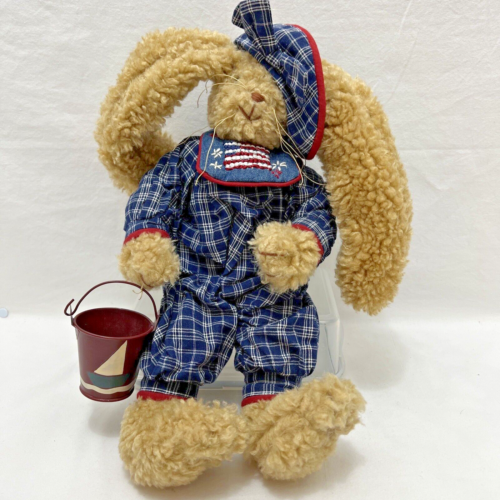 Patriotic Easter Rabbit Bunny Doll Shelf Sitter 15" Blue Gingham American Flag - Picture 1 of 6
