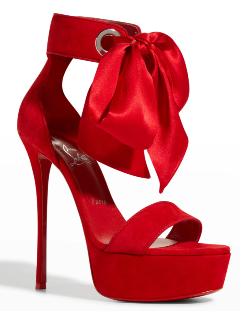Christian Louboutin 赤リボン付きサンダル38 Christian Louboutin Miss Z Multi Silk Ankle-Wrap Red Sole