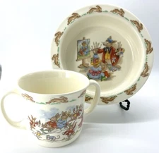 Vintage Bunnykins Royal Doulton Child Baby Bowl Double Handled Cup Bunny Rabbit 