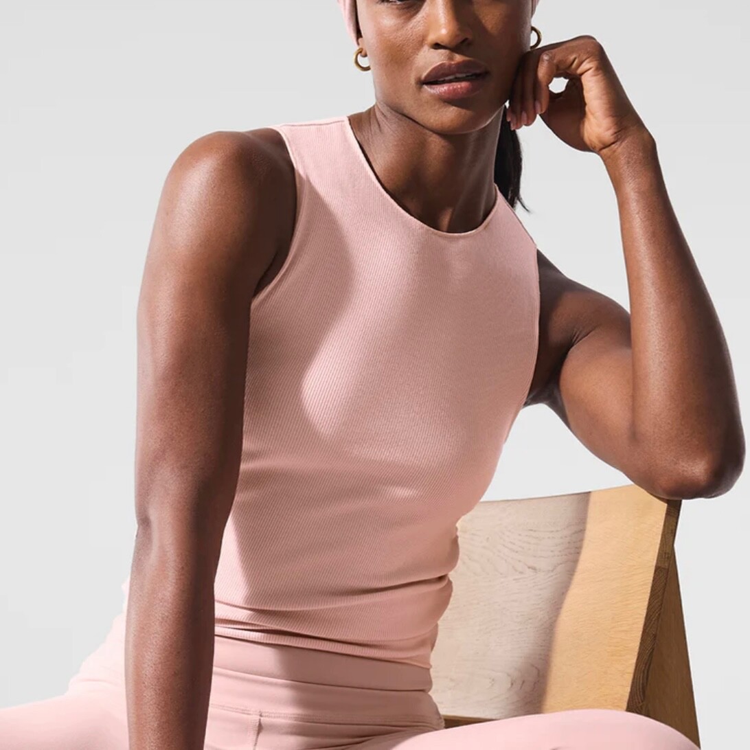 Alo Ribbed En Pointe Tank NWT Pink Quartz | eBay