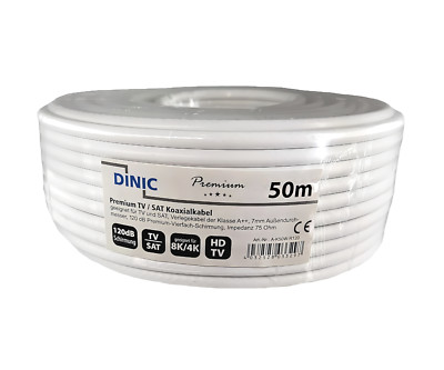 DINIC Premium Koaxial TV / SAT Verlegekabel, 120dB, 4k, Rolle, Länge 50m