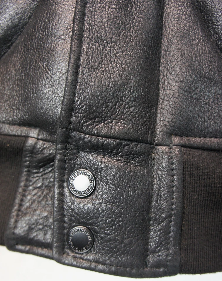 CHEVIGNON ECHTES LAMMFELL SHEARLING LEDER Bomber G-1 Jacke Mantel S-XXL SCHWARZ - Bild 3 von 4