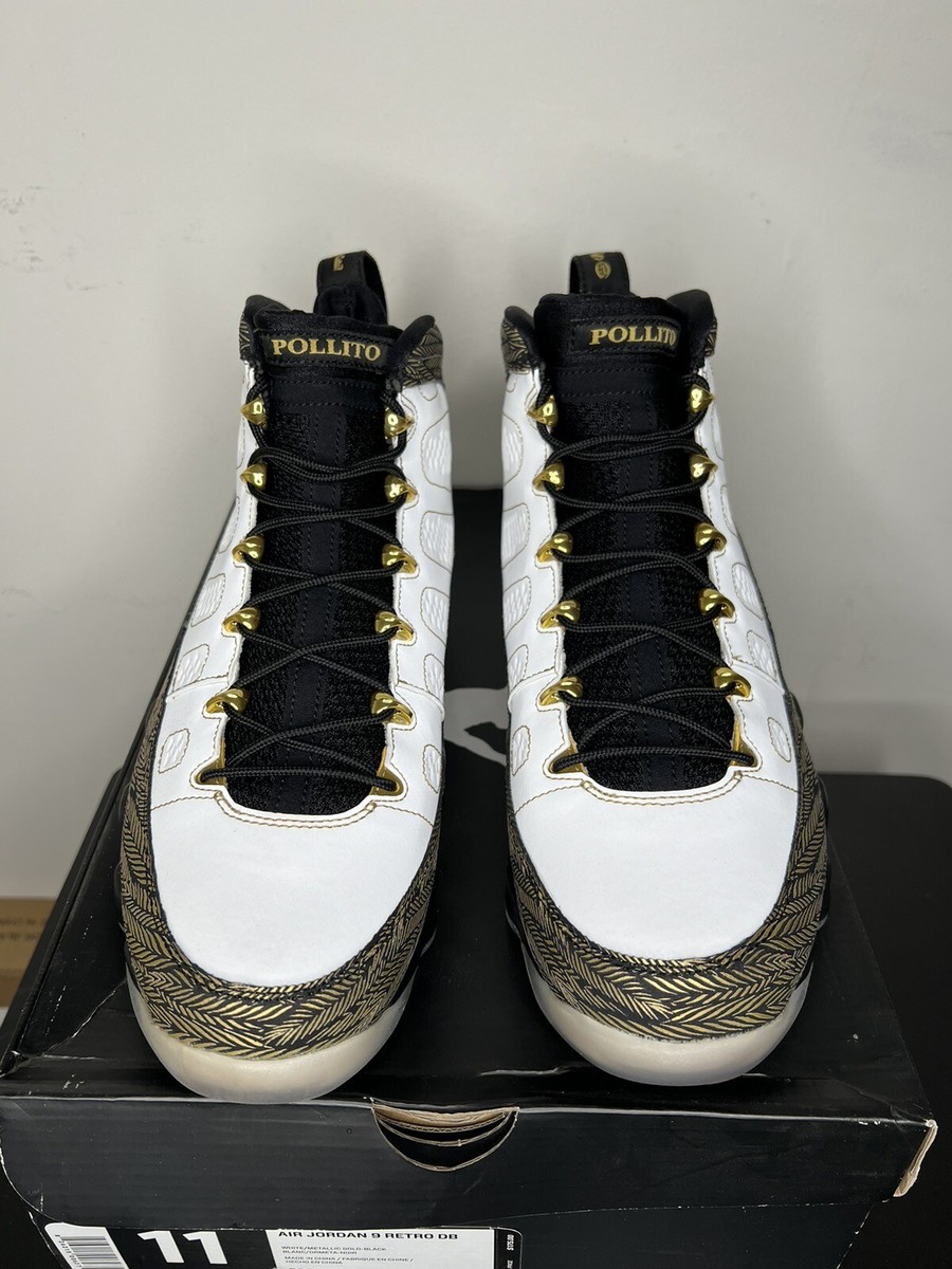 AIR JORDAN IX 9 RETRO DB DOERNBECHER POLLITO WHITE BLACK GOLD SZ