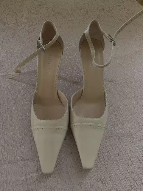 Chaussures à talons manchettes femme authentique en cuir beige Gucci taille 8,5 B fabriquées en Italie