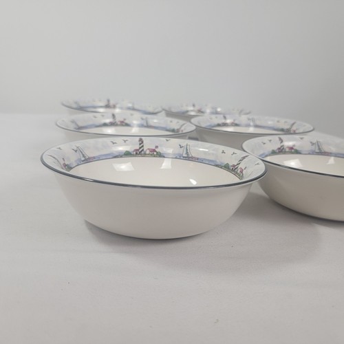 Set of 6 Lighthouse Soup Cereal Bowls 7.25" Stoneware Nautical Beach Coastal - Picture 2 of 5