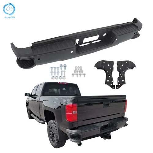 Fit For GMC Silverado 2500HD 3500HD 15-19 Steel Rear Bumper W/Sensor Hole Black