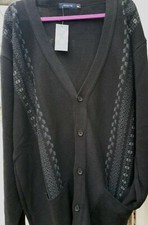 KINGSIZE INVICTA JACQUARD BUTTON UP CARDIGAN IN BLACK 2XL 3XL 4XL 5XL