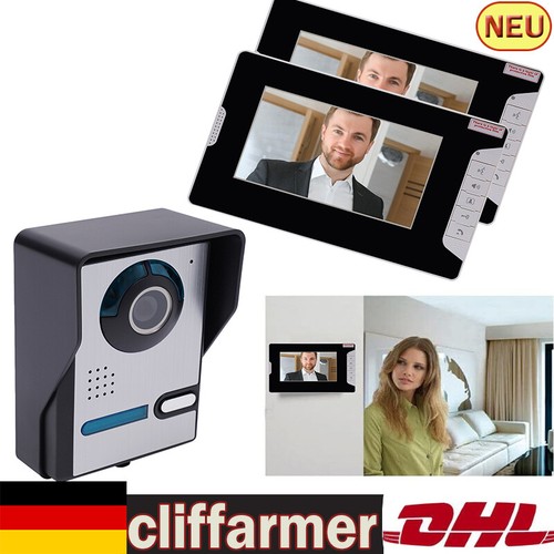 2 Haus Video Türsprechanlage Türklingel Intercom System, Komplett 7 Zoll Monitor - Bild 1 von 13