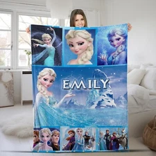 Personalized Family Frozen Elsa Queen Plush Fleece Blanket Family Gift