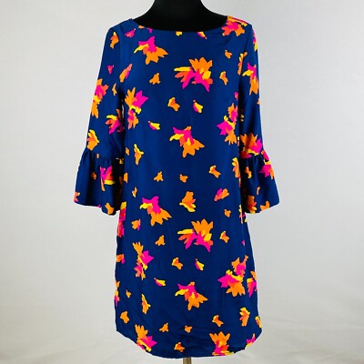 Julie Brown Womens Small S Blue Dress Pink Yellow Orange Abstract Print  Dress | eBay