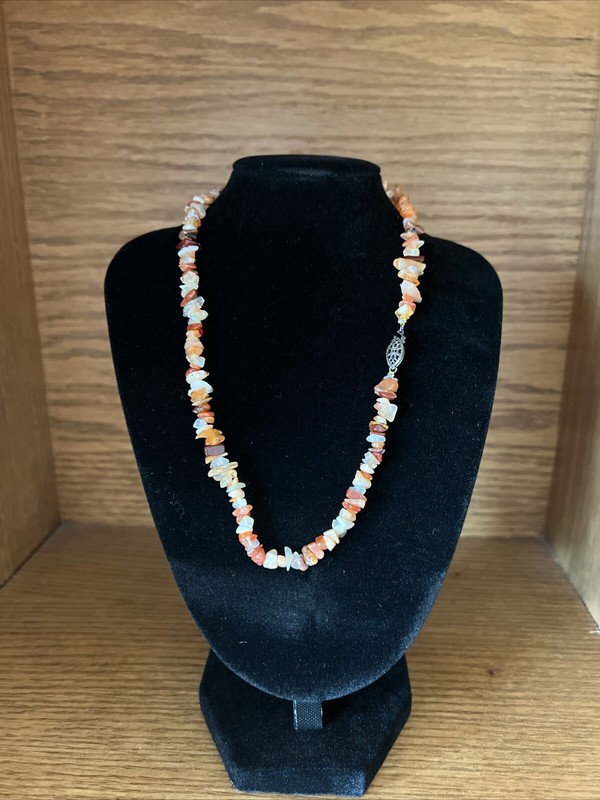 New Natural Polished Fire Opal Chip Necklace 18” Sterling Silver