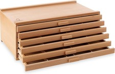 6 Drawer Wooden Art Supply Storage Box for Pastels Pencils Pens Markers Brushes