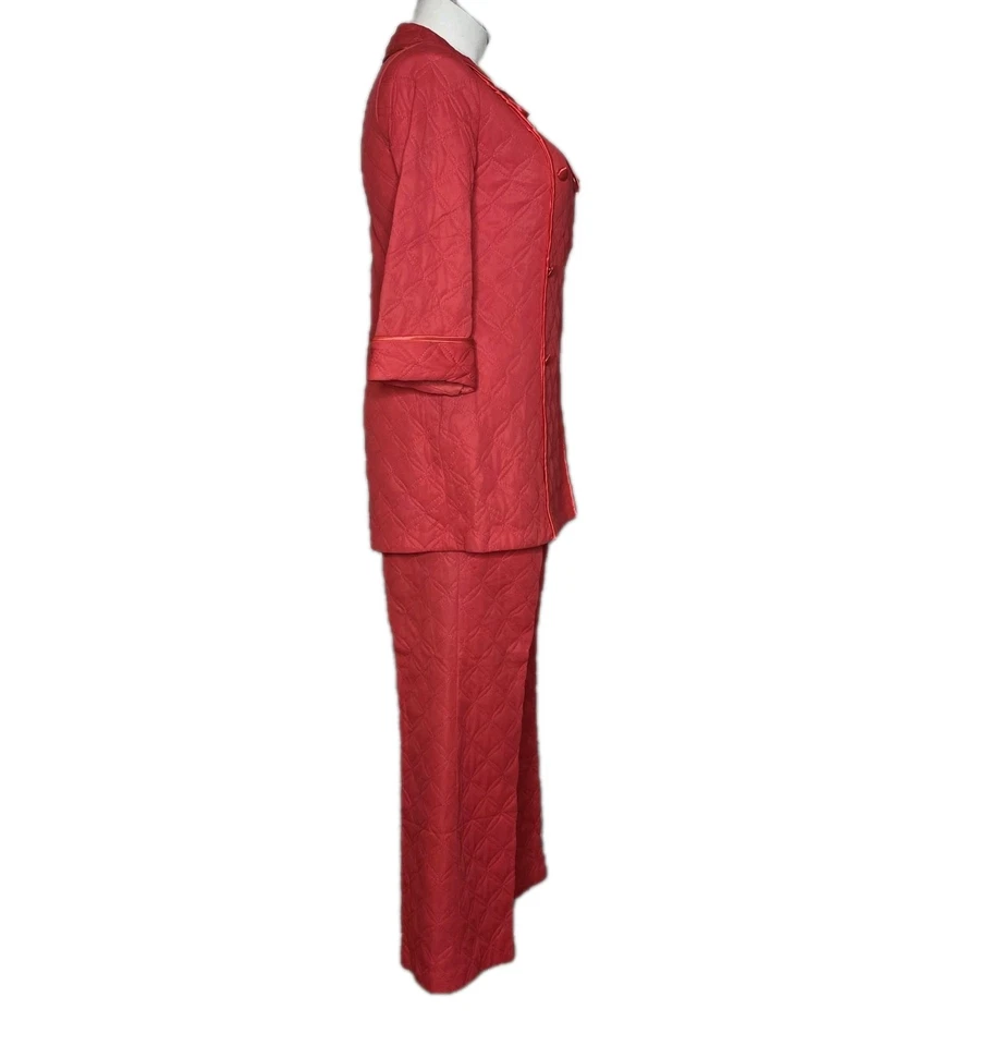 Conjunto de salón coral acolchado años 60 70 traje pantalón abrigo anfitriona mod, talla grande de colección Foto 3 de 4