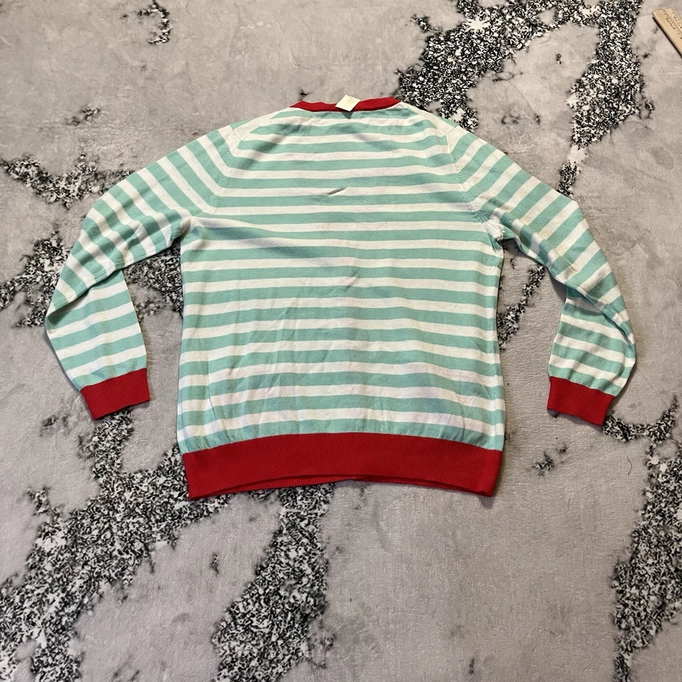 Boden Sweater Womens Sz 14 Teal White Red Striped Pockets Cardigan - Image 4 of 4