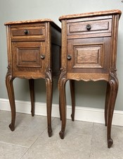 Louis XV Style French Oak Marble Top Pot Bedside Tables Cupboards Cabinets
