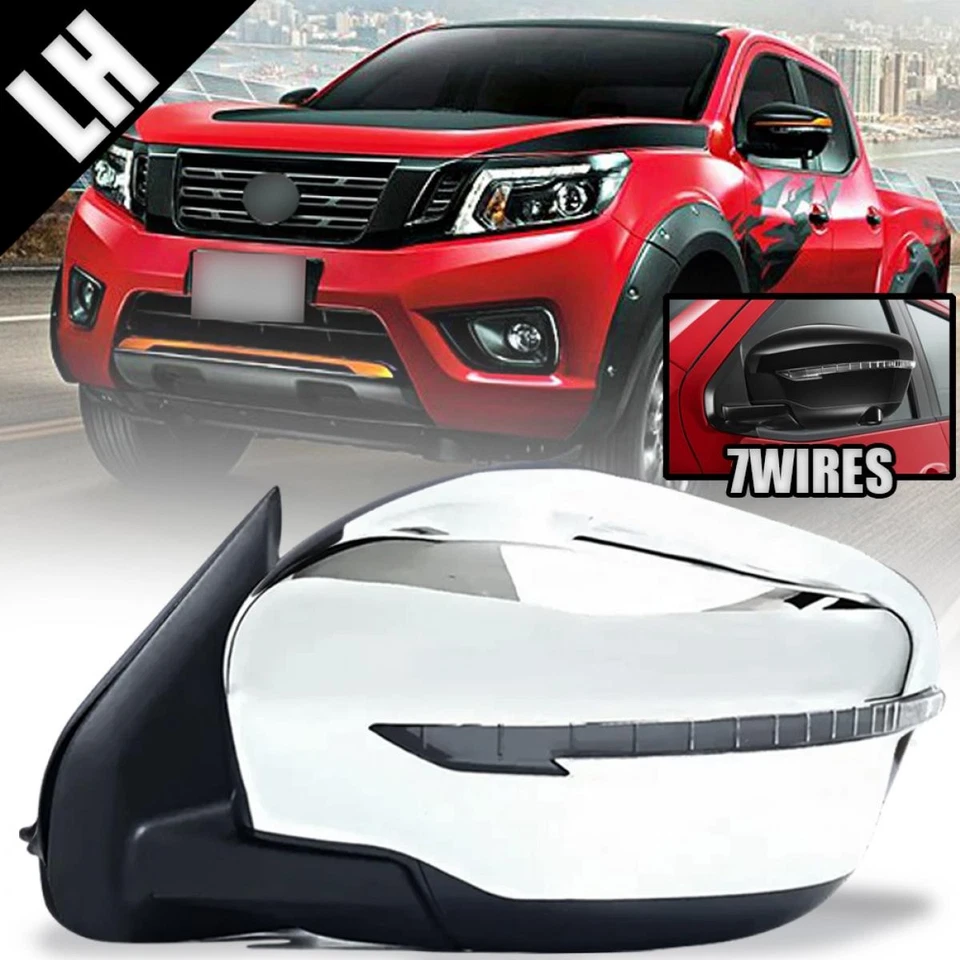 Espejo retrovisor de puerta lateral izquierdo izquierdo cromado 7 cables para Nissan Navara NP300 D23 2015-19 Foto 2 de 4