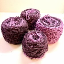 Lot Of 4 Boucle Yarn Cakes Purple Plum Lavender Variegated Unbranded