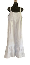 Light Blue Cotton Prairie Ruffle Hem Embroidered Nightgown Cottage Homestead L