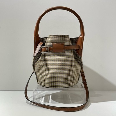 Celine Twisted Cabas White Brown Leather Bucket Shoulder Bag