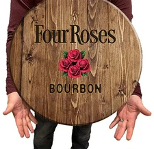 Wood Bar Sign Four Roses Bourbon Inspired by Whiskey Barrel 18 Inch for Home Bar