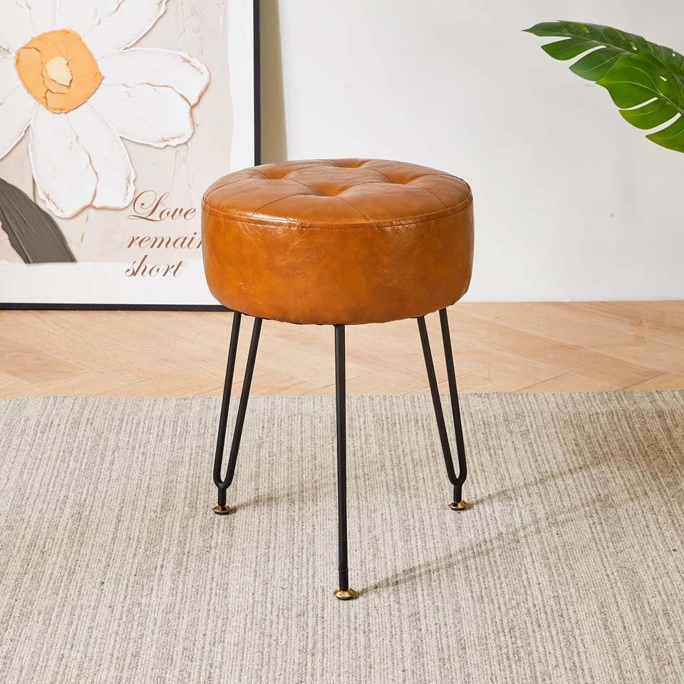 Runde Fußstütze aus Kunstleder, Make-up-Hocker, PU-Schminktisch, Sitzpuff, Co... - Bild 2 von 4