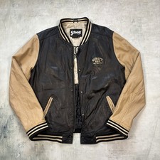 Schott NYC Varsity Lederjacke Schwarz Beige Größe XL College Jacket