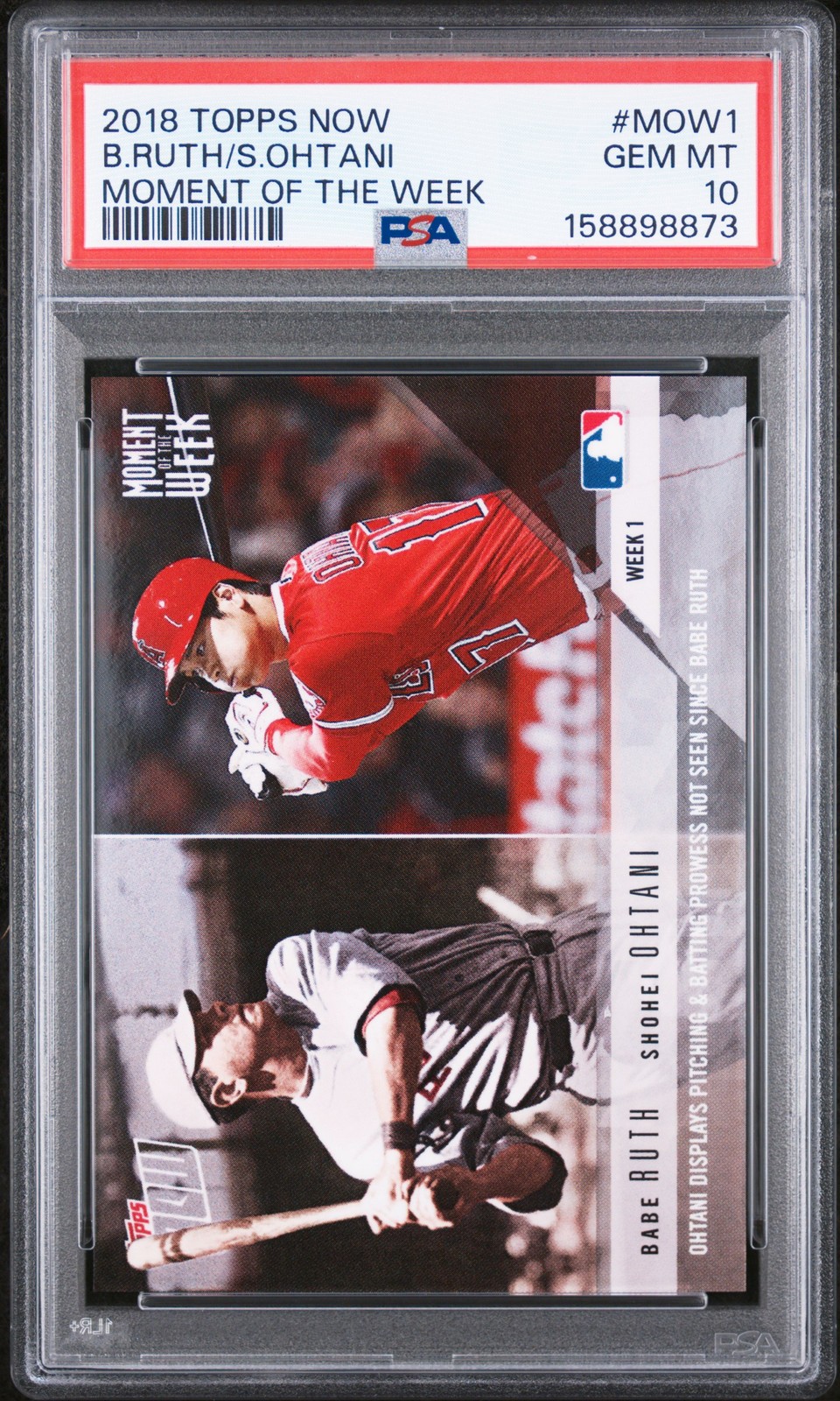 2018 TOPPS NOW MOMENT OF THE WEEK #MOW1 BABE RUTH/SHOHEI OHTANI ROOKIE RC PSA 10 view 1