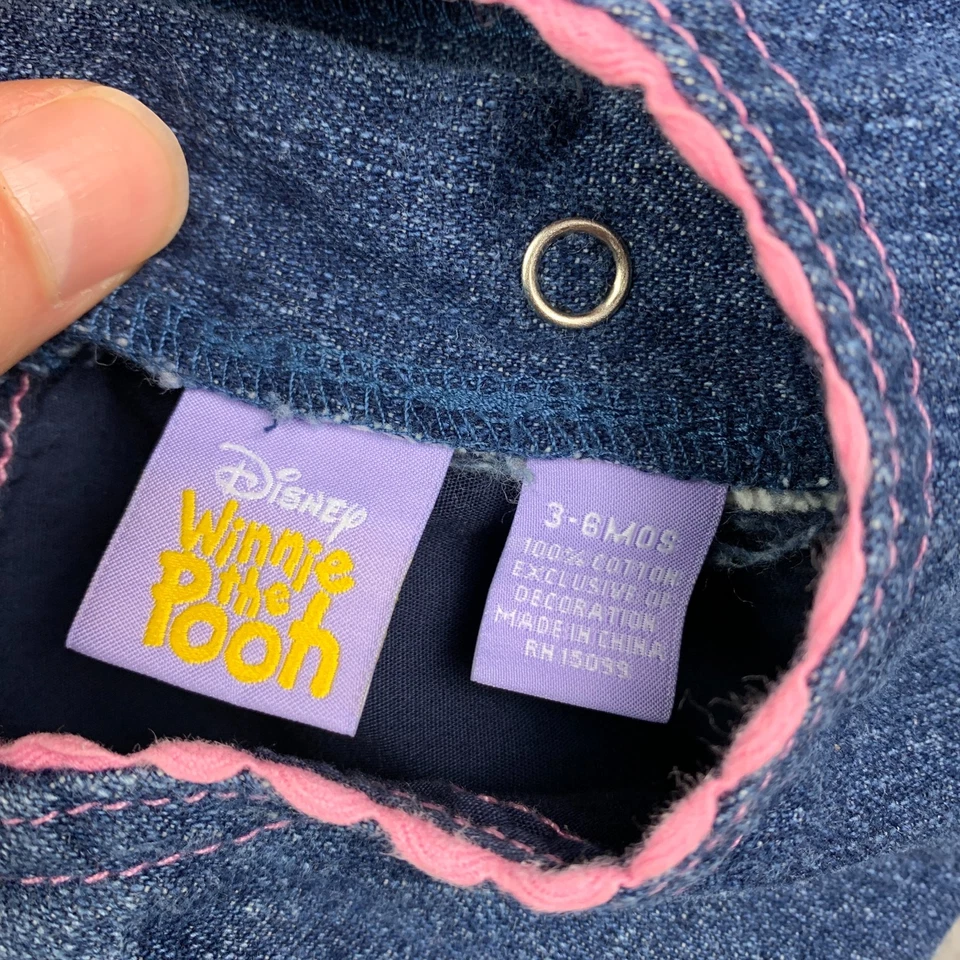 Vintage Disney Baby 2000's Winnie the Pooh Baby Girl Dress 3/6m Y2K Denim - Image 3 of 4