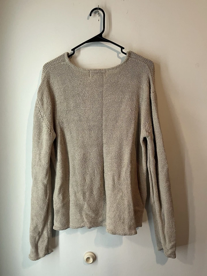 Suéter Vintage Chadwicks Cesta Tejido Seda Lino Mujer Grande Beige Texturizado Foto 3 de 3