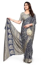 Indian Chiffon Saree With Unstitched Blouse Piece Party Wedding Wear For Women