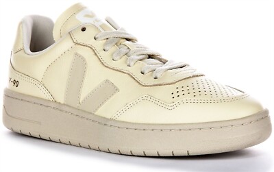 VEJA V-90 Damen Trainer Retro Seitliches Logo Schnürschuhe Creme Leder UK 3-8