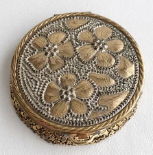 Antique Vintage Evans Gold Mesh Floral Powder Compact 1930s Prop