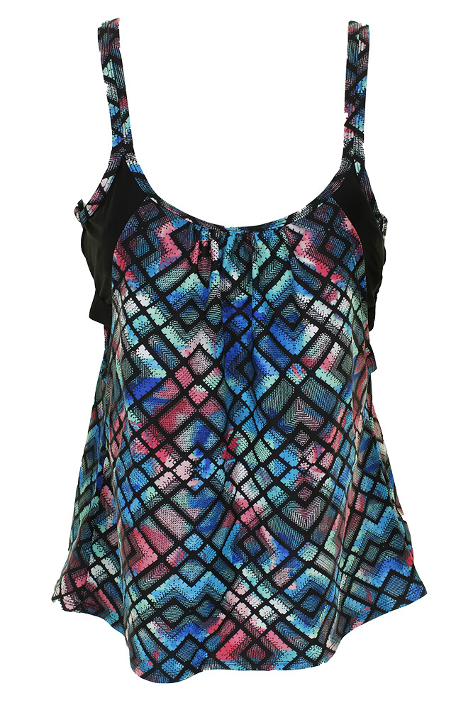 Go By Gossip Boue Multi Light The Way Printed Layered Tankini Top S