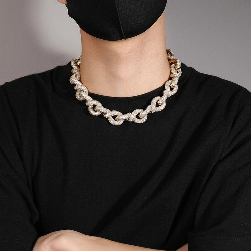 5AAA+ CZ Ice Out Hop Hip Bling Infinity Round Big Cuban Link Chain Necklace 20MM - Image 4 of 4