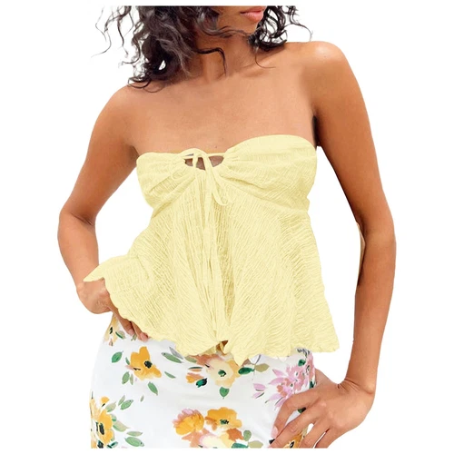 Top de tubo para mujer de verano sin hombros sin tirantes elegante bandeau Top Off - Imagen 8 de 42