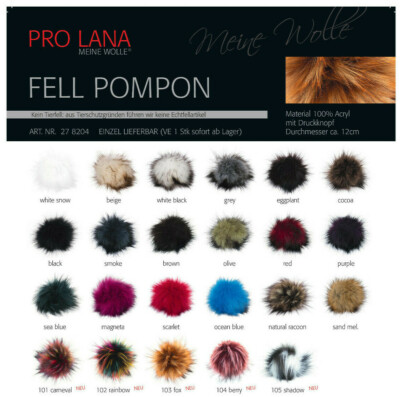*Fell Pompon* Pro Lana, kein Tierfell, 12cm Bommel, aus Acryl, mit Druckknopf 